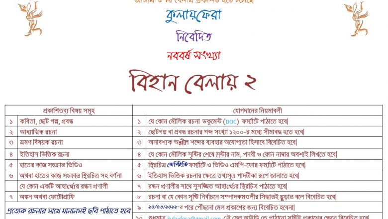 বিহান বেলায় ২ – নববর্ষ সংখ্যা ১৪২৯ (যোগদানের নিয়মাবলী)